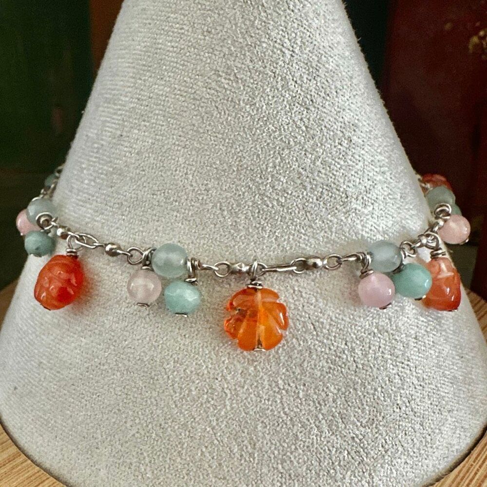 QG Sterling Silver Gemstone Charm Bracelet